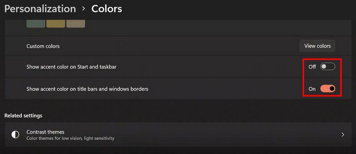 Windows 11 muestra colores de acento